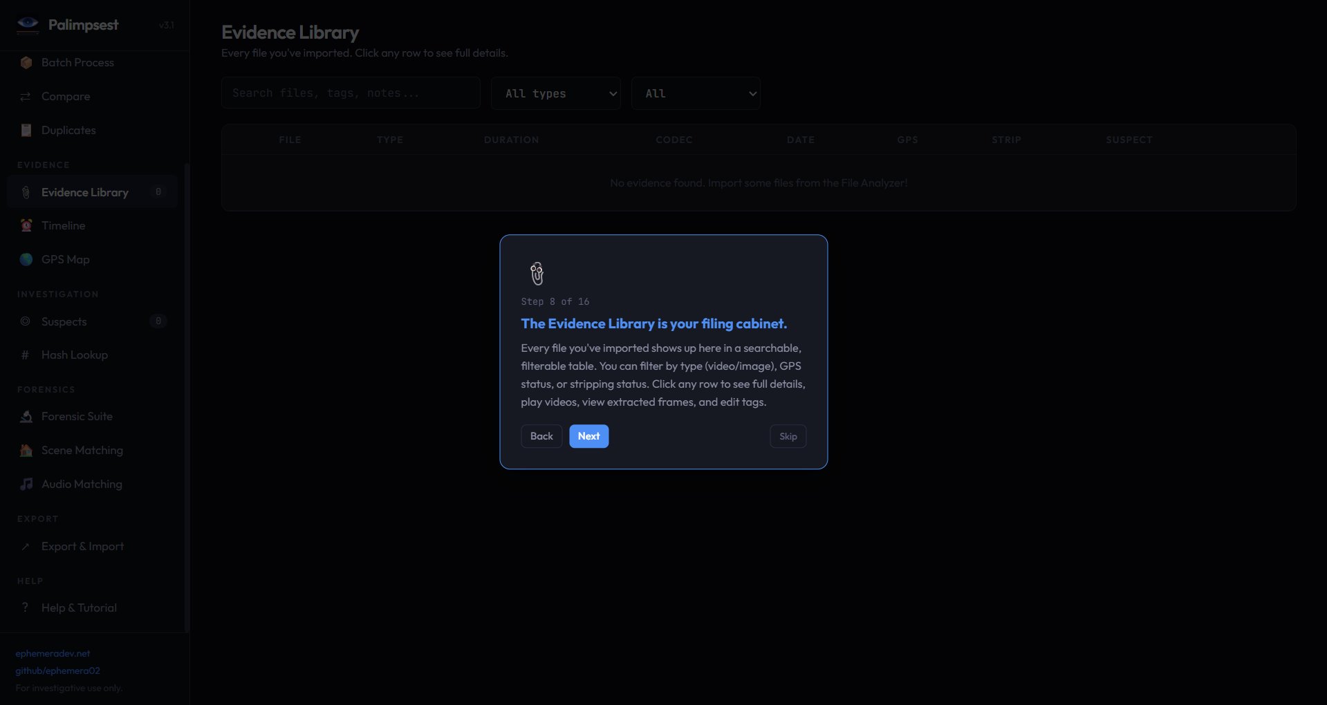 Palimpsest Evidence Library
