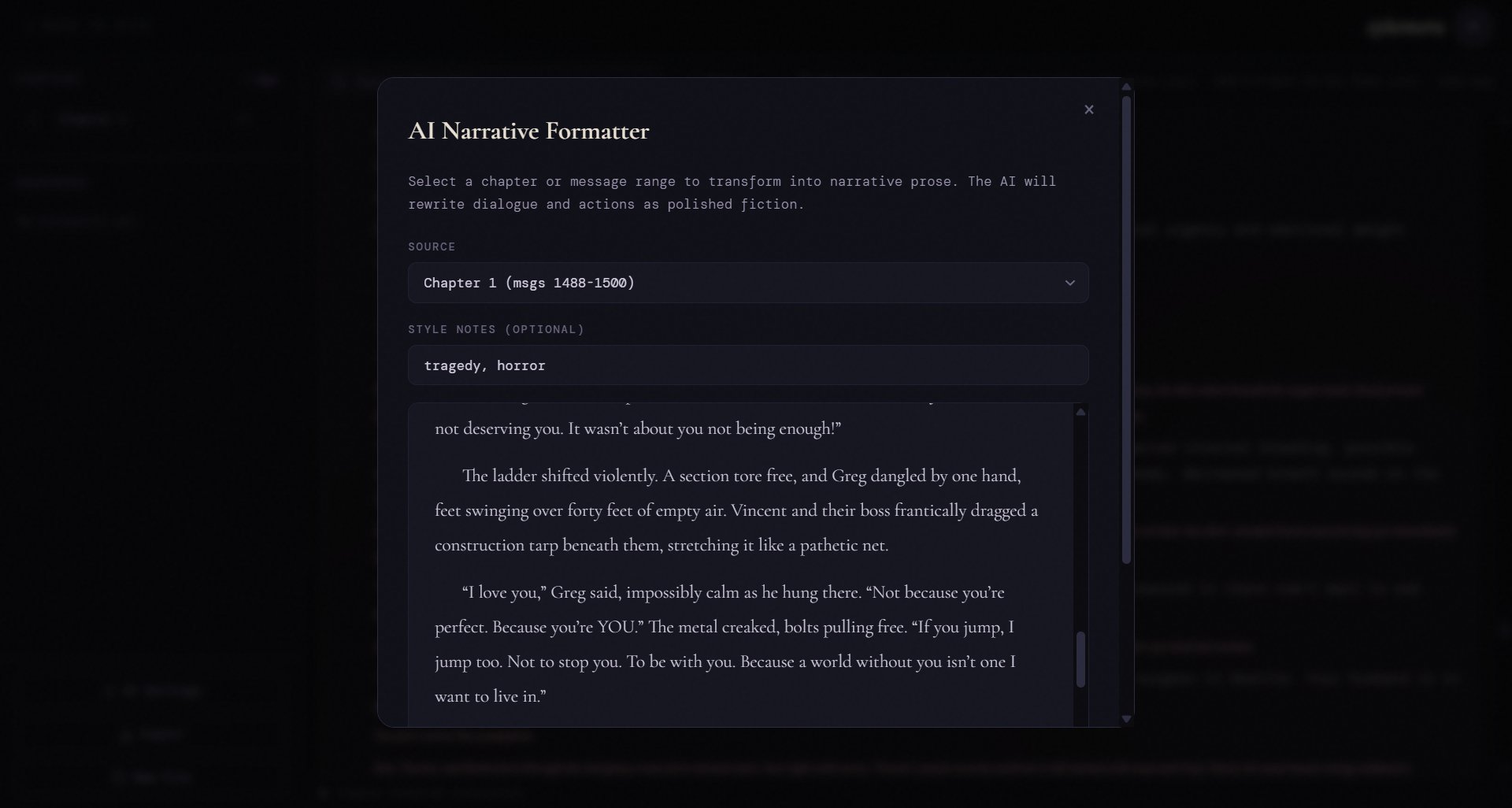 SillyScribe formatted prose