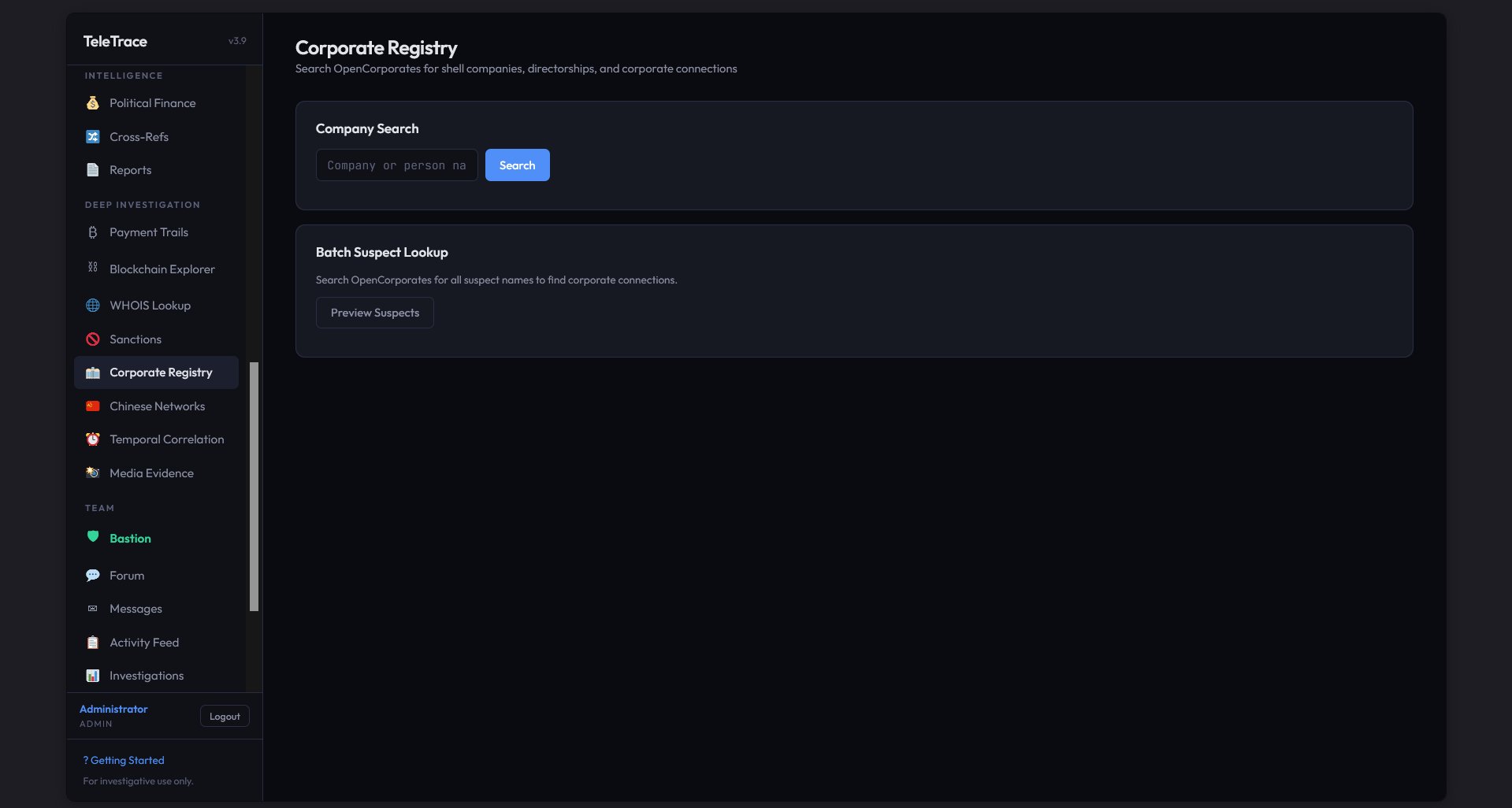 TeleTrace corporate registry